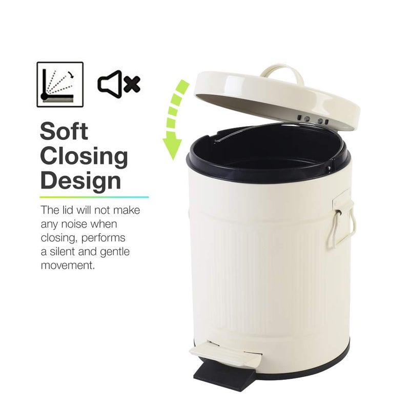 mingol Bathroom Trash Can with Lid, Small Waste Basket for Home Bedroom, Retro Step Garbage Can with Soft Close, Vintage Office Trash Can, 5 Liter/ 1.3 Gallon, Glossy Cream White - Image 4